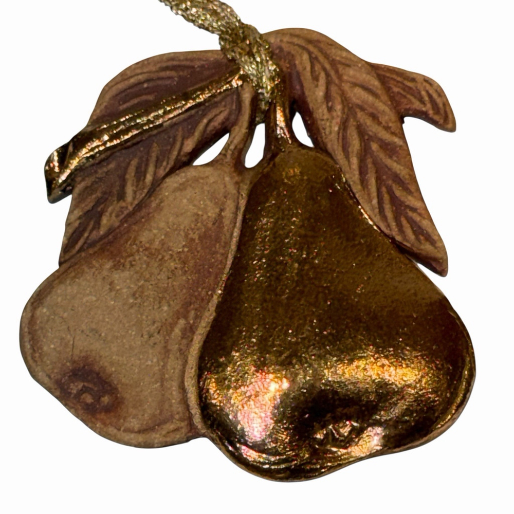 Vintage Handmade Dough Pear Ornament Rustic Primitive Gold Painted Folk Art‎